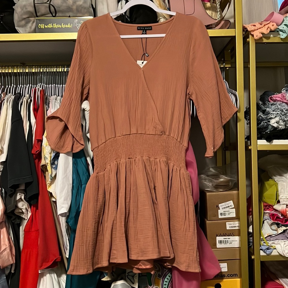 Mimi Muse - Smock waist gauze dress with smock waist